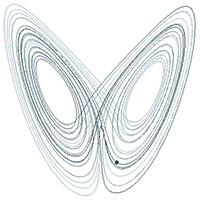 Lorenzův systém - jednoduchý model proudění v zemské atmosféře Efekt motýlích křídel (The butterfly effect) metafora fyzikálního chaosu Příběh: Lorenz počítal na počítači předpověď počasí pomocí