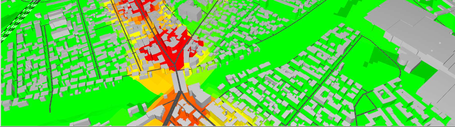 hot spots ve větším území v programu CADNA A 4: