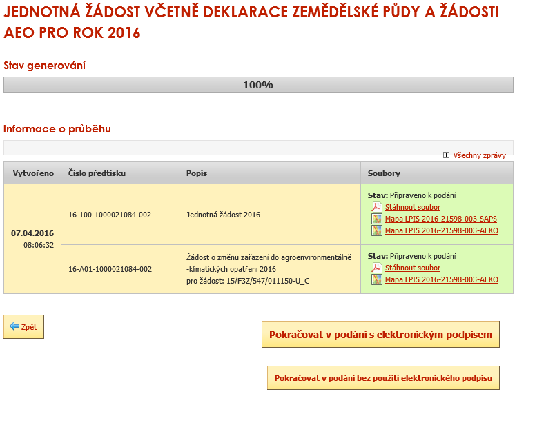 Po úspěšném vygenerování PDF souborů je možné soubory prohlédnout a zkontrolovat (důrazně doporučeno!).