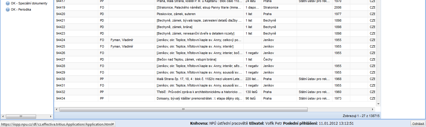 1. 2012 (aplikace je dostupná pro definované uživatele na adrese https://iispp.npu.cz/df, základní uživatelské rozhraní je zobrazeno na obr. 12).