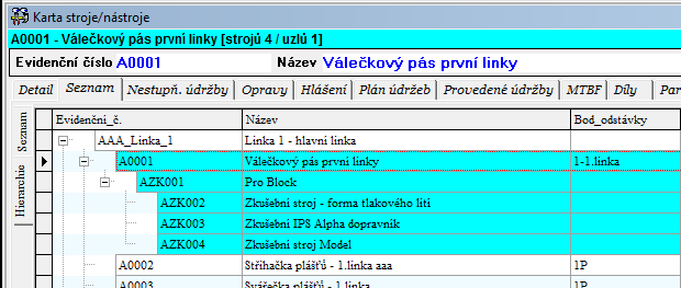 Detaily uzlu hierarchie strojů Pokud již používáme hierarchické zobrazení seznamu strojů ve stromové struktuře, můžeme nyní sklízet ovoce a práci dále rozvinout.