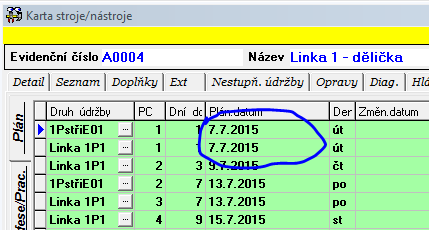 Výjimky z plánu i pro stupňovitou preventivní údržbu Celý rok máme naplněné výjimky na víkendy: V menu Údržby/Druhy údržby zaškrtneme sloupec Použít kalendář výjimek u konkrétní údržby, kterou