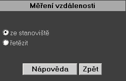 Funkce systému MISYS-WEB Výpočet vzdálenosti Funkční panel pro výpočet vzdálenosti se zobrazí po zvolení operace tlačítkem z panelu nástrojů a slouží pro zvolení druhu (způsobu výpočtu) vzdálenosti.