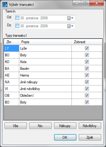 4.3.4 Možnosti zobrazení seznamu transakcí Pomocí tlačítka Filtr můžete vybrat časový