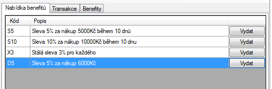 4.4 Práce s benefity 4.4.1 Přidělení benefitu V tabulce pod záložkou Nabídka benefitů je seznam všech benefitů, na které má daný klient nárok.