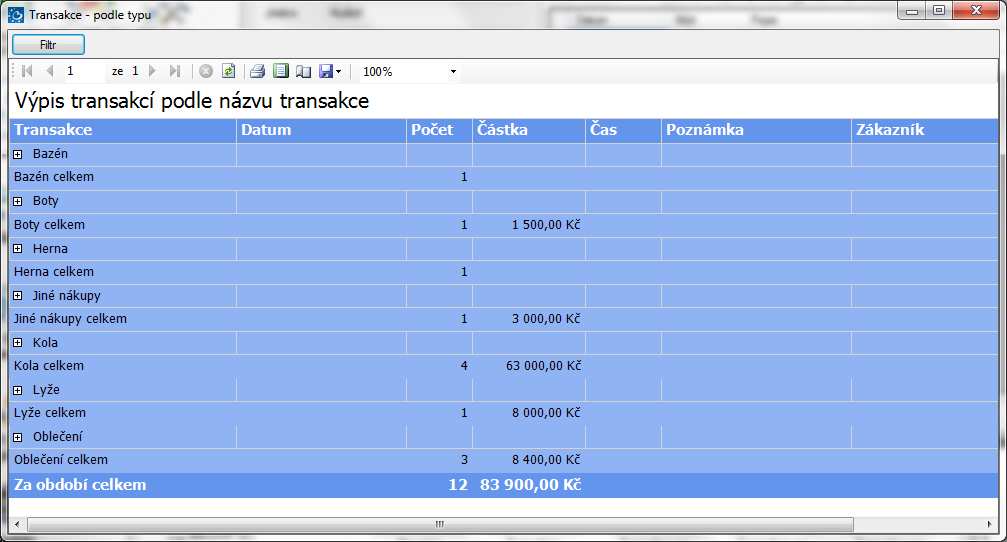 4.5.2 Výpis transakcí podle typu V této sestavě jsou transakce setříděny podle jejich názvu.