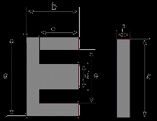 EI jádra transformátorů Jádro vlastnosti a druhy Plechy těchto jader mají tvar písmen E a I Vysekávají se strojně z ocelokřemíkových plechů téměř bez odpadu Plechy EI se značí číslem, které udává