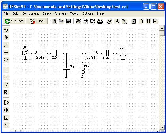 5. Návrh a analýza obvodů s programem RFSim99 Simulační program RRSim99 je v kategorii programů freeware. Program je vhodný na analýzu frekvenčních charakteristik pasivních obvodů.