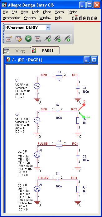 OrCAD Capture & PSpice Derivační článek C - přenos ) Spustit Capture/Design Entry CIS ) File Open Project \0_C\C.