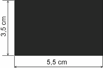 Terč číslo 3 na 50 metrů A 1 rovnoramenný lichoběžník se základnou 5,5 cm, stranami 3 cm a horní hranou 2 cm. Výška lichoběžníku je 2,5 cm.