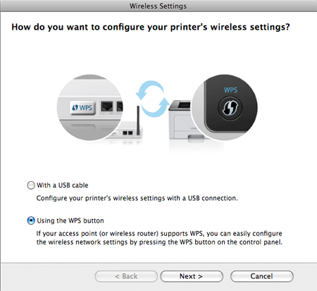 Nastavení bezdrátové sítě 10 Vyberte možnost Using the WPS button a klepněte na tlačítko Next. 12 Podle pokynů v okně nastavte bezdrátovou síť.