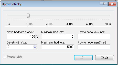 28 Záložky programu zadáním nových otáček do pole Nová hodnota otáček (viz dále v kapitole). Klikněte na OK pro použití příkazu nebo Zrušit pro zavření okna bez provedení jakýchkoliv změn.