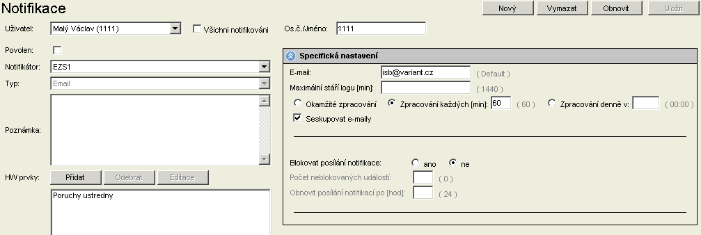 Manuál správce VNI 5.1 Pro nalezení uživatele lze použít políčko Os.č. / Jméno, které slouží jako filtr a zobrazí pouze vyhovující uživatele.