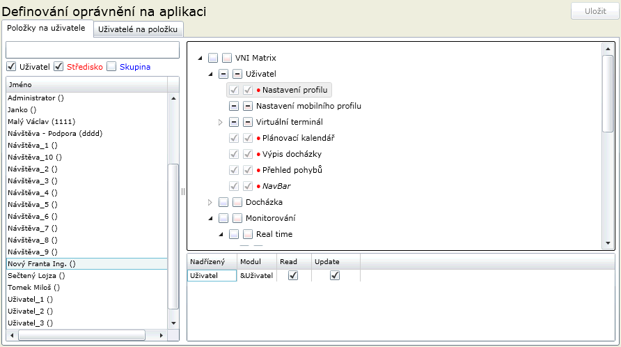 Manuál správce VNI 5.1 5. Menu Nastavení Umožňuje pomocí jednotlivých voleb menu využívat funkcionalitu modulů Jádro, Přístupy, Log, Notifikace, Docházka a Pocklet.