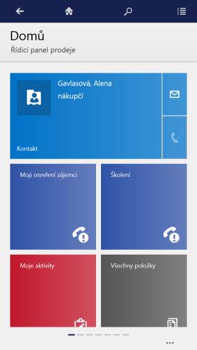 4 Dynamics CRM pro mobilní zařízení Pro mobilní zařízení lze používat mobilní zobrazení všech informací dostupné na adrese aplikace Dynamics CRM s doplněním koncového textu odkazu /m, např.