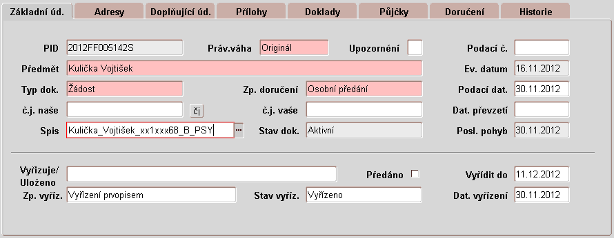 Toto okno slouží jako filtr, abychom si mohli vybrat pouze dokumenty, které skutečně chceme odeslat. Stačí vyplnit zbylé dvě bílé kolonky: Příjemce a uzel. Pozor!