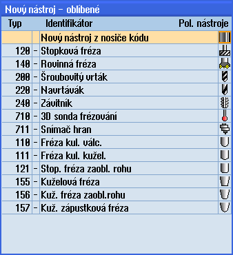 Správa nástrojů 10.5 Seznam nástrojů V seznamu oblíbených položek máte u připojení kódového držáku k dispozici ještě i nástroj.