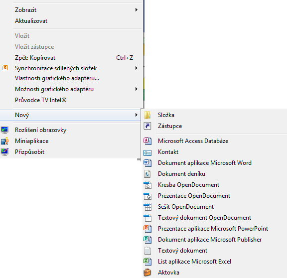 Vytvoření nové složky V místě, kde chceme složku vytvořit, klepneme pravým tlačítkem a vybereme