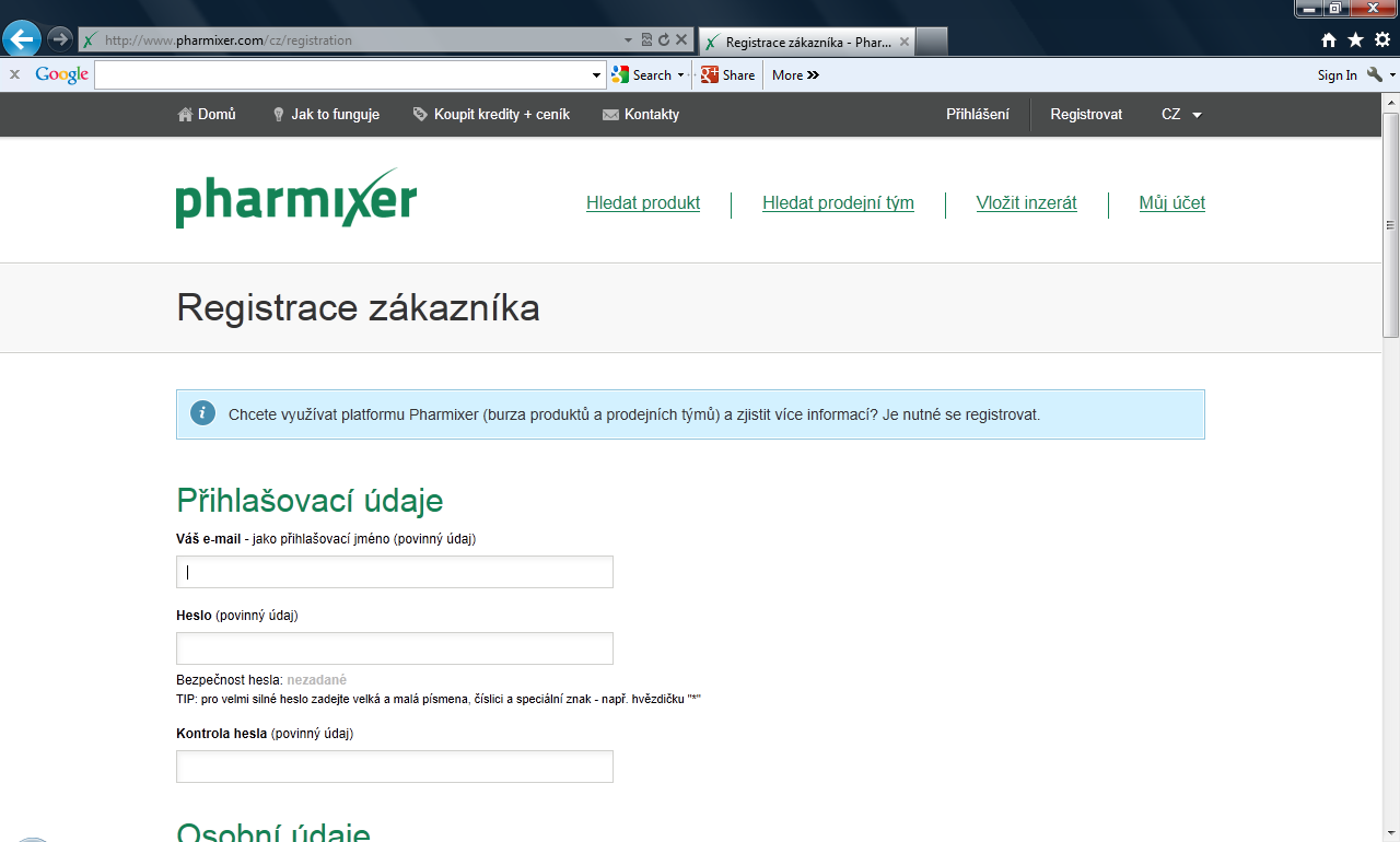 Pro projití dalších stránek webu je potřeba se bezplatně