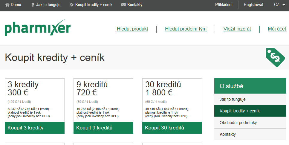 Nákup kreditů zahájíme kliknutím na vybranou dlaždici s