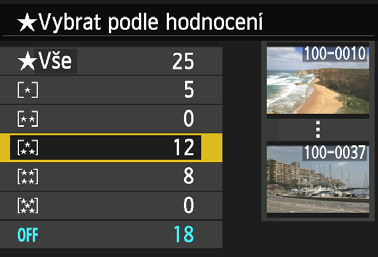 Nastavení snímk pro zobrazení 5 Vyberte položku. Stisknutím tla ítka <V> vyberte položku a stiskn te tla ítko <0>. Vyberte možnost [OK] a stisknutím tla ítka <0> zobrazíte obrazovku nastavení.