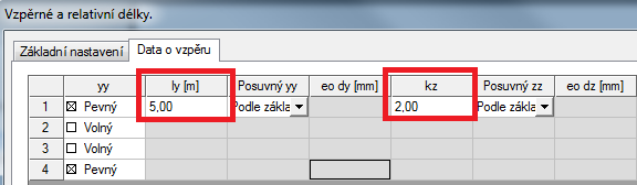 c) Jestliže jste ještě nastavili, že si součinitel vzpěrné délky nebo vzpěrnou délku zadáte ručně pro jednotlivé části vzpěrnostního systému.