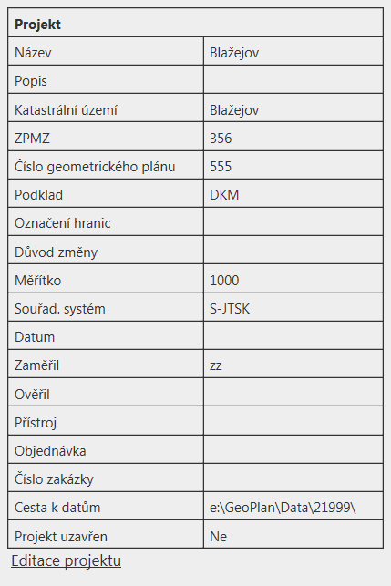 5.1.2 Aktivní projekt Zavření projektu, znemožní přístup uživatele k projektu. Zavření projektu je nutné při požadavku na jeho smazání, není možné mazat aktuálně otevřený aktivní projekt.