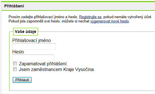 Správa uživatelského účtu Registrace a přihlášení uživatele Zobrazí se formulář pro registraci uživatele. Povinné položky jsou označeny hvězdičkou.