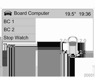 120 Přístroje a ovládací prvky Stopky Zvolte položku nabídky Timer (Stopky) v nabídce Board Computer (Palubní počítač). Stopky zapnete volbou položky menu Start (Spuštění).