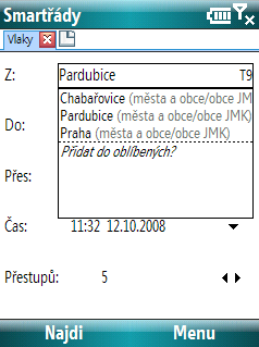 oblíbené objekty zobrazíte klepnutím na šipku nebo stiskem středu kurzorového kříže (Enter) v aktivním boxu kliknutím na tento řádek přidáte objekt v boxu do oblíbených Obrázek 68 - oblíbené objekty