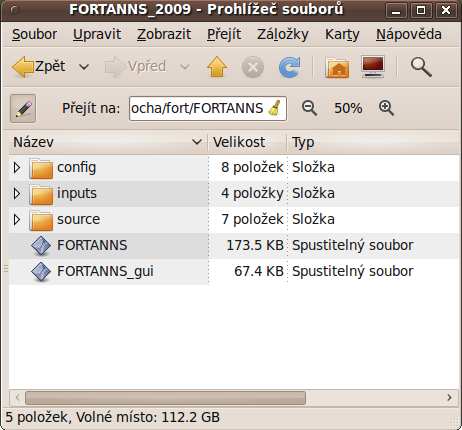 Obrázek 1: Program FORTANNS po rozbalení 2.3 Spuštění Dále popsaný postup práce s programem FORTANNS je věnován ovládání pomocí GUI (Graphical User Interface). Program se spouští z terminálu.
