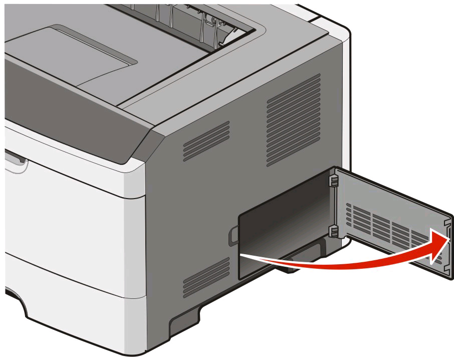 Instalace interních součástí Přístup k systémové desce při instalaci interních doplňků VÝSTRAHA NEBEZPEČÍ ÚRAZU ELEKTRICKÝM PROUDEM: Budete-li přistupovat k systémové desce, vypněte tiskárnu a pak