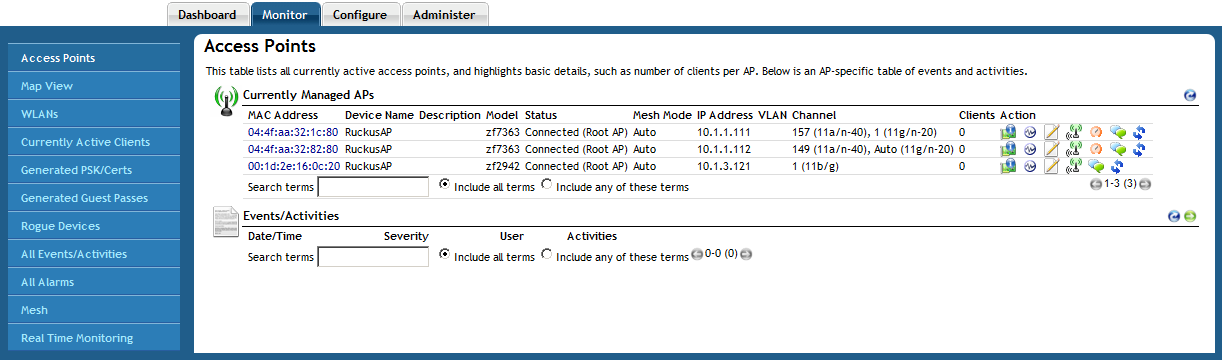 Kontrola stavu AP přes web rozhraní Monitor > Access Points Zobrazí