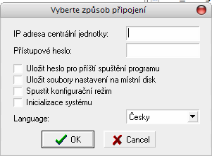 Pro provedení synchronizace použijte Synchronizovat. Po zadání IP adresy centrální jednotky a přístupového hesla se provede synchronizace s centrální jednotkou.