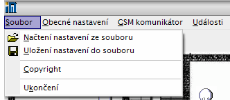 - načtení nastavení ze souboru - načte nastavení systému ze souboru, - uložení nastavení do souboru - uloží nastavení systému do souboru, - nastavení systému - hlavní menu pro nastavení systému, -