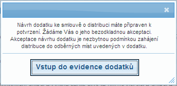 Po kliknutí na Vstup do evidence dodatků uživatel automaticky přejde do Evidence