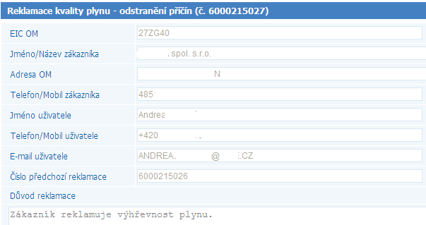 Po vyplnění všech potřebných údajů reklamace/požadavku, uživatel stiskne tlačítko. Při odeslání dojde ke kontrole vyplnění povinných údajů a formátů údajů (např.