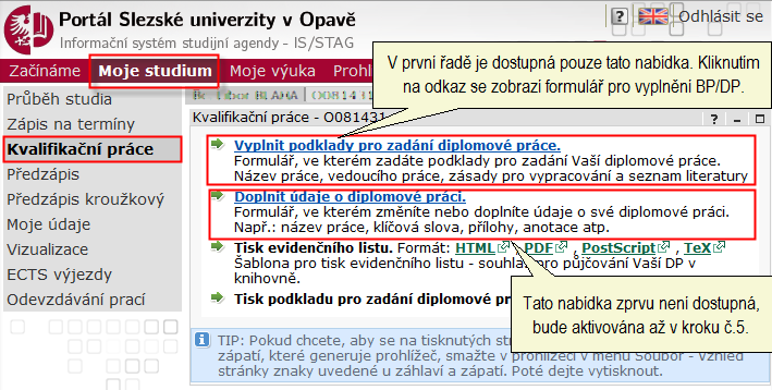 Vyplnění podkladů VKP 1. VYPLNĚNÍ PODKLADŮ VKP Předpokládá se, že student má vybráno a vedoucím práce odsouhlaseno téma VKP (viz:důležité upozornění na straně 3). 1.1. Student se přihlásí do portálu IS/STAG na adrese stag.