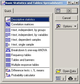 Spouštění analýz a tvorby grafů Veškeré analýzy jsou dostupné v menu Analysis a Graphs Po výběru analýzy/grafu následuje specifikace jeho nastavení a dat Výstupy