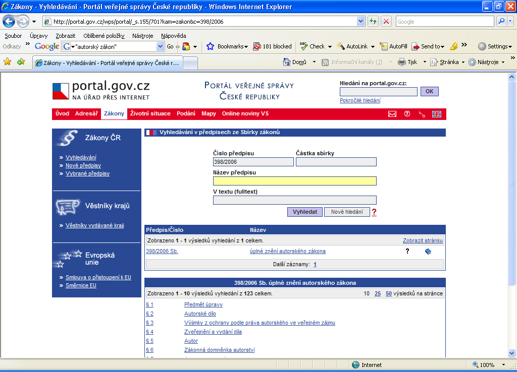 9. Portál veřejné správy aktuální znění Zdroj ASPI, link je zavádějící, nabídne oficiální úplné znění.