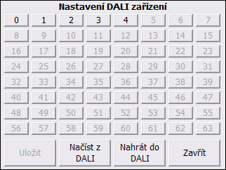 4.6. Obrazovka Nastavení DALI zařízení Do obrazovky Nastavení DALI zařízení se vstupuje z obrazovky Nastavení tlačítkem DALI zařízení.