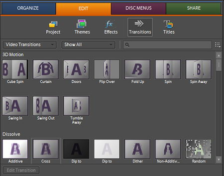 Adobe Premiere Elements 7 - editor titulků s nabídkou stylů titulků a jejich efektů Adobe