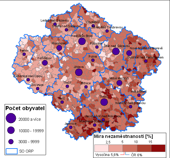 Obr. 6: Míra nezaměstnanosti v obcích kraje Vysočina (k 31.12.