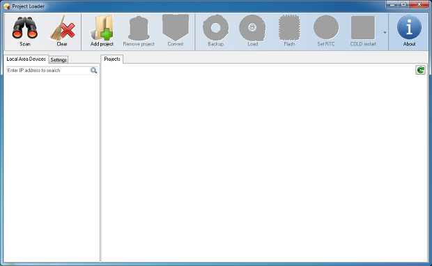 4 Práce s nástrojem Project Loader 4.1 Start nástroje Nástroj se spustí otevřením souboru ProjectLoader.exe z instalačního balíčku. Po startu se otevře okno nástroje: 1 2 3 Obr.