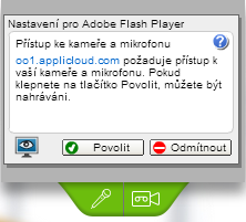 Detail: OnOp pohled v aktivním hovoru (horní část obrazovky) Operátorovo video okno Vypnout/Zapnout audio (Zelené tlačítko- zapnuto) Vypnout/Zapnout video (Zelené tlačítko zapnuto) Hlasitost audia