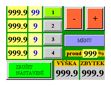 Počet kusů se nastaví tak, že nejdříve zvolíme úkol pomocí tlačítka ve třetím sloupci a pak pomocí tlačítek plus a mínus nastavíme počet požadovaných řezů.