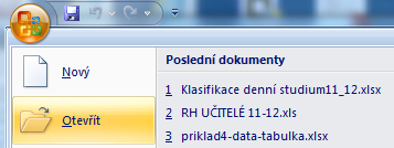 1.3 Práce se sešitem Uloţení sešitu: Tlačítko Office Uložit (CTRL + S) (uloţení pod stávajícím jménem souboru a do stejného místa), nebo Tlačítko Office Uložit jako (uloţení pod novým jménem či