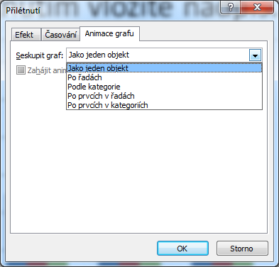 Animace grafu Stejně jako textové pole je animován i graf. Výchozí animace zobrazí graf na plátně jako celek. Lze ale dosáhnout toho, že graf bude animován jen po částech, po tzv.