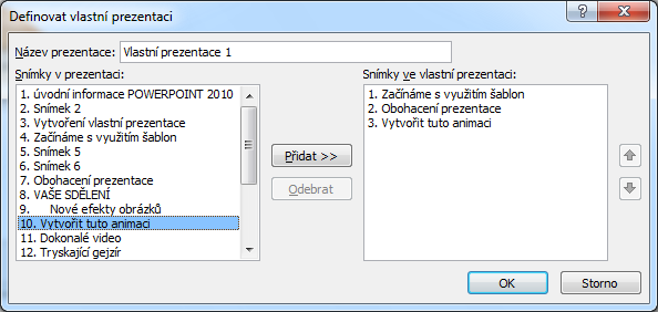 Pro plynulejší běh prezentace je vhodné zatrhnout v části Výkon zatržítko Použít hardwarovou akceleraci grafiky.