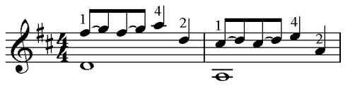 Arpeggio /-pedţo/ rozloţené hraní akordů. Flageolet /-ţolet/ přirozený ( flag., arm.) utvoříme lehkým dotykem prstu levé ruky na prázdné struně přesně nad praţcem.